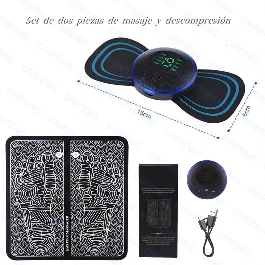 Juego de masajeador eléctrico de dos piezas, masajeador de hombros, cuello y espalda, masaje de pies, recargable, adecuado para uso en el hogar y la oficina, alivia el estrés y relaja los músculos - Negro - Ver 1