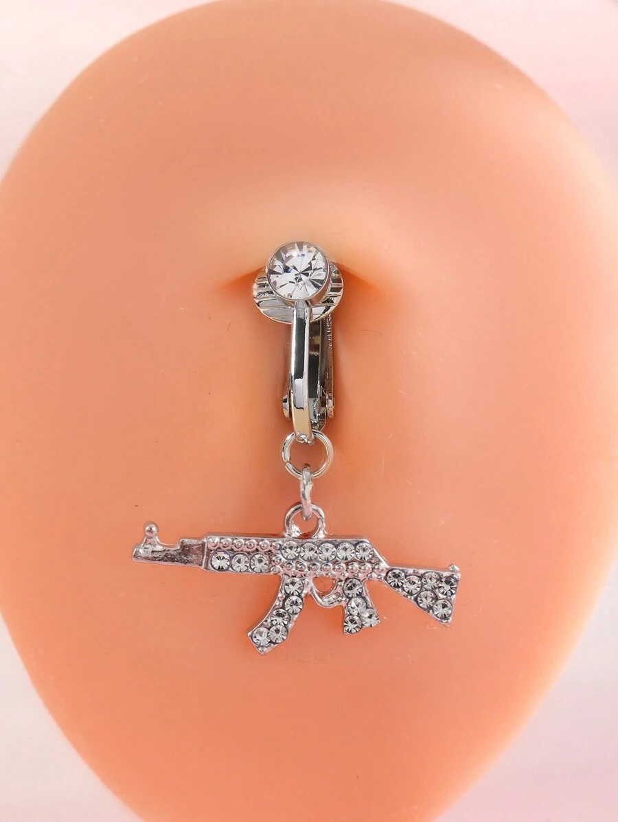 1pc Gun Shaped Fake Belly Button Ring, Fashionable Non-Piercing Belly Button Clip For Daily Wear