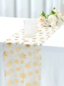 1 tấm khăn trải bàn lưới thiết kế Giáng sinh MỚI, Khăn trải bàn màu vàng lấp lánh có đính sequin, Khăn trải bàn họa tiết bông tuyết dùng để trang trí tiệc Giáng sinh, Đồ trang trí nhà ngày lễ gia đình, Khăn trải bàn trang trí Giáng sinh, Khăn trải bàn trang trí phòng khách, Đồ trang trí Giáng sinh, Khăn trải bàn trang trí năm mới 2025 - Bông tuyết A - Xem 1