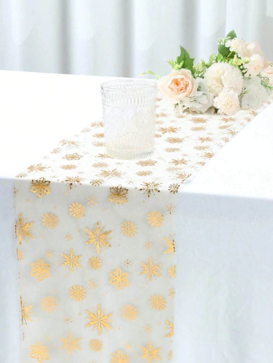 1 tấm khăn trải bàn lưới thiết kế Giáng sinh MỚI, Khăn trải bàn màu vàng lấp lánh có đính sequin, Khăn trải bàn họa tiết bông tuyết dùng để trang trí tiệc Giáng sinh, Đồ trang trí nhà ngày lễ gia đình, Khăn trải bàn trang trí Giáng sinh, Khăn trải bàn trang trí phòng khách, Đồ trang trí Giáng sinh, Khăn trải bàn trang trí năm mới 2025 - Bông tuyết A - Xem 1