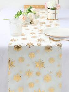 1 tấm khăn trải bàn lưới thiết kế Giáng sinh MỚI, Khăn trải bàn màu vàng lấp lánh có đính sequin, Khăn trải bàn họa tiết bông tuyết dùng để trang trí tiệc Giáng sinh, Đồ trang trí nhà ngày lễ gia đình, Khăn trải bàn trang trí Giáng sinh, Khăn trải bàn trang trí phòng khách, Đồ trang trí Giáng sinh, Khăn trải bàn trang trí năm mới 2025 - Bông tuyết A - Xem 3