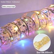 1 st. LED-kerstlintverlichting 39,37/78,74/196,85/393,7 inch zilver/gouden lint met koperdraad, feeënlichtsnoer, kerstboom, decoratief lint, strikken, lampen, op batterijen, voor thuis, tuin, tuin, bruiloft, verjaardag, feest, kerstboom, festivals, nieuwjaarsdecoratie (1/2/5/10 m gouden/zilveren lint; warm wit/wit/kleurrijk licht), kamerdecoratie, kerstdecoratie, kerstverlichting, slaapkamerdecoratie, woondecoratie, feestdecoratie, vakantie, festival, kerstcadeau, Thanksgiving, kerstboomdecoratie, ornamenten