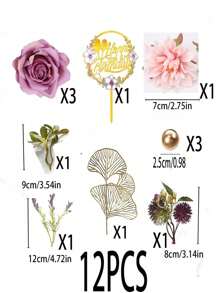 12 Flower Cake Decorations Artificial Roses Happy Birthday Cake Decorations Suitable For Birthday Parties Wedding Baby Shower Supplies
