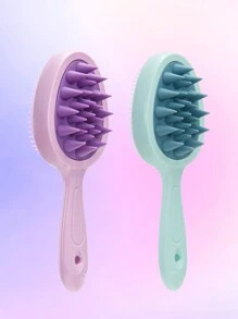 WANMEI 1/2/3件装干湿两用梳子，双齿手柄洗发刷，长柄洗发梳，干湿两用头皮按摩清洁洗发刷，促进头发生长，柔软硅胶头皮清洁刷，干湿两用，返校必备，旅行必备，女士美发配件，梳子