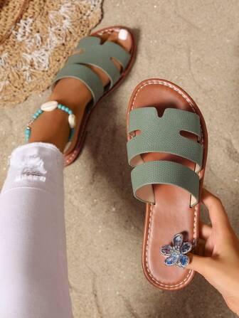 New Spring/Summer Fashion Casual Strap Slide Slippers For Women, Comfortable Flat Heel Open Toe Sandals, Beach Sandals, Simple & Versatile Design