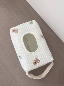 Porta pañuelos de coche grande con diseño de oso lindo, colgante para cochecito de bebé, bolsa de almacenamiento de pañales húmedos, estuche multiusos para pañuelos - Albaricoque - Ver 5