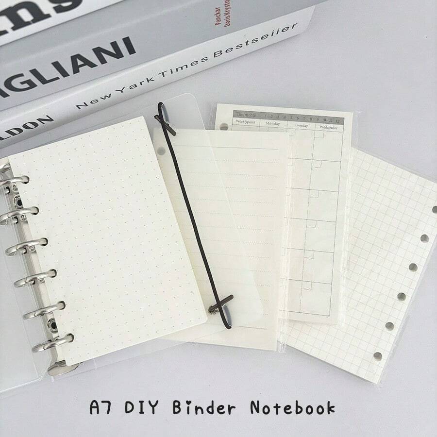 A7 透明活页夹笔记本，月度/点/网格/线活页夹日记本，A7 DIY 环形日记本手册 - 無色 - 查看 1