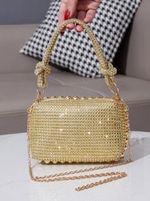 Sparkling Rhinestone Decorated Handbag, Elegant Evening Clutch Purse, Fashionable Formal Party Bag For Women, Glamorous Rhinestone Bag