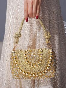 Sparkling Rhinestone Decorated Handbag, Elegant Evening Clutch Purse, Fashionable Formal Party Bag For Women, Glamorous Rhinestone Bag