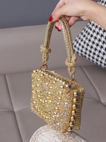Sparkling Rhinestone Decorated Handbag, Elegant Evening Clutch Purse, Fashionable Formal Party Bag For Women, Glamorous Rhinestone Bag