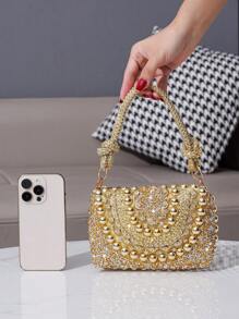Sparkling Rhinestone Decorated Handbag, Elegant Evening Clutch Purse, Fashionable Formal Party Bag For Women, Glamorous Rhinestone Bag