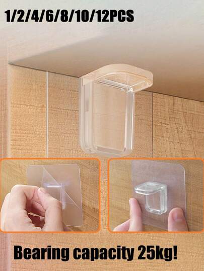 4 pièces Support de partition de placard, crochets suspendus adhésifs sans trace, crochets collants forts, crochets adhésifs sans perçage, étagère de rangement multifonctionnelle, crochets muraux sans trace, transparents, étanches, crochets collants pour les murs, crochet mural adhésif