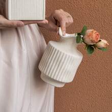 1 pieza Nueva hermosa artesanía sencilla con sentido artístico Florero de cerámica para decoración y almacenamiento retro de la sala de estar - Blanco - Ver 5