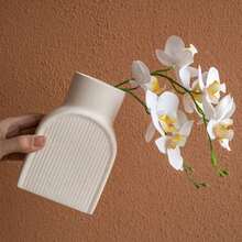 1 pieza Nueva hermosa artesanía sencilla con sentido artístico Florero de cerámica para decoración y almacenamiento retro de la sala de estar - Blanco - Ver 3