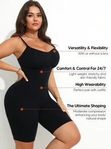 Plus Size Women Adjustable Strap Shaping Lifting Jumpsuit - Black - View 3