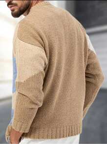 男士拼色圆领毛衣，秋冬