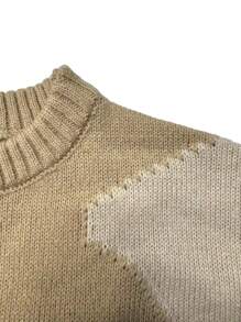 男士拼色圆领毛衣，秋冬