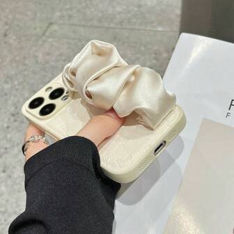 1pc Phone Case With Embossed Butterfly + Scarf Wrist Strap