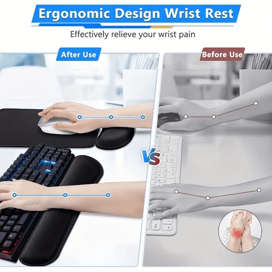 Repose-poignets Clavier Et Souris 2 Pièces - Mousse Mémoire, Cuir PU Antidérapant - Ergonomique Pour Bureau Et Gaming