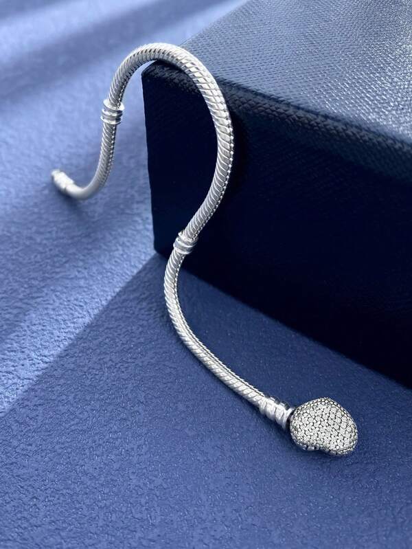 1 Pieza Glamoroso Brazalete de Plata de Ley 925 con Forma de Corazón y Hueso de Serpiente de 16-22CM para Mujer como Regalo de Novia Joyería Fina de Dama Día de San Valentín