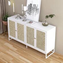 Modern Sideboard Cabinet, Accent Storage Cabinet With Rattan Doors And Adjustable Shelves, Freestanding Sideboard Storage Cabinet For Kitchen Dining Living Room Hallway Office - trắng - Xem 7