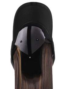 棒球帽带 16 英寸直发接发假发帽适合中长直发，棕色 - 間色 - 查看 6