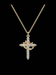 CCO 1pc Cross Pendant Crown Decor Chain Necklace, Holiday Gift