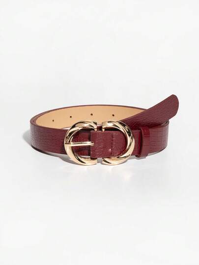 1pc Women's Luxury Vintage Metal Buckle Burgundy Crocodile Grain Leather Belt, Suitable For Daily Wear Fall, Autumn, Halloween