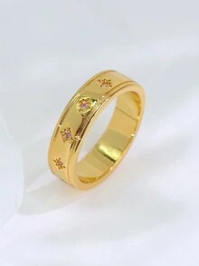 Charm-In 1 件金色星形粉红锆石戒指，适合女性的日常珠宝和圣诞礼物 - 粉色 - 查看 3