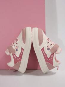 1 Pair Kids Stylish Simple New Cartoon Cute Comfortable Hook And Loop Design PU Outdoor Anti-Slip Soft Bottom Cute Sports Shoes, Suitable For Spring And Autumn