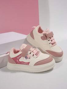 1 Pair Kids Stylish Simple New Cartoon Cute Comfortable Hook And Loop Design PU Outdoor Anti-Slip Soft Bottom Cute Sports Shoes, Suitable For Spring And Autumn