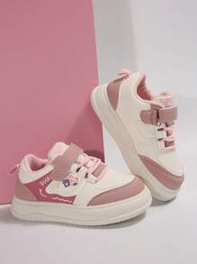 1 Pair Kids Stylish Simple New Cartoon Cute Comfortable Hook And Loop Design PU Outdoor Anti-Slip Soft Bottom Cute Sports Shoes, Suitable For Spring And Autumn