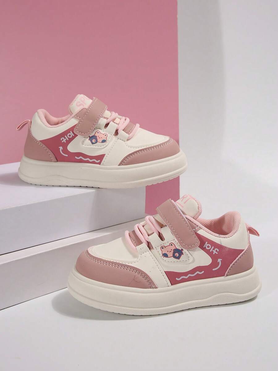 1 Pair Kids Stylish Simple New Cartoon Cute Comfortable Hook And Loop Design PU Outdoor Anti-Slip Soft Bottom Cute Sports Shoes, Suitable For Spring And Autumn