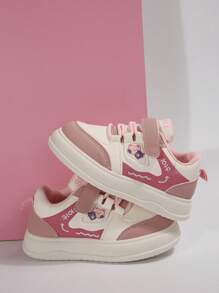 1 Pair Kids Stylish Simple New Cartoon Cute Comfortable Hook And Loop Design PU Outdoor Anti-Slip Soft Bottom Cute Sports Shoes, Suitable For Spring And Autumn