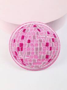6pcs Pink Disco Ball Patches, Cartoon Style Embroidered Sew-On Appliques, DIY Craft For Clothes, Shoes, Bags - Pink - View 4