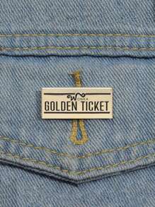 1pc Creative Golden Ticket Badge Pin Cartoon Brooch, Fashion Jewelry For Men And Women, Suitable For Daily Wear With Clothes And Backpacks