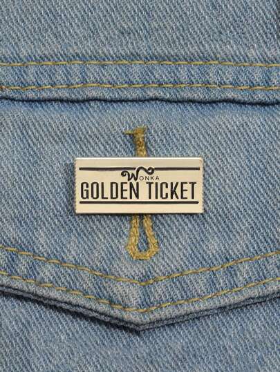 1pc Creative Golden Ticket Badge Pin Cartoon Brooch, Fashion Jewelry For Men And Women, Suitable For Daily Wear With Clothes And Backpacks