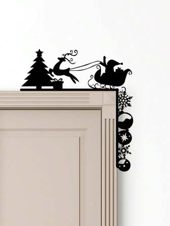 1PC Festive Christmas Metal Sleigh Decorative Wall Stickers, Charming Door Corner Ornaments, Joyful Christmas Party, Delightful Door Frame Corner Adornments, Exquisite Metal Wall Hanging Home Decor Christmas Decorations Room Decor