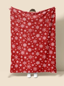 1pc Snowflake Print Blanket, Christmas Theme Pattern Flannel Blanket, Soft Warm Throw Blanket Nap Blanket For Couch Sofa Office Bed Office Camping Travelling - Multicolor - View 5