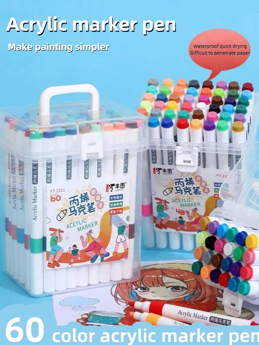 60/48/36/24/12 Colors Acrylic Marker Pens, 12-60 Colors Multi-Function Multicolor Marker Pens, Watercolor Painting Marker Pens, DIY Painting Marker Pens Watercolor Pens Drawing Pens For Sketching, Outlining, Suitable For Students