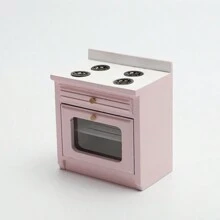 1/12 Scale Wooden Dollhouse Miniature Kitchen Furniture Set - Includes Cabinet, Refrigerator, Stove, Sink And Counter, Suitable For Decorative Dollhouse, Pink Color