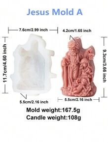 3D 耶稣与圣母圣家蜡烛硅胶模具玛丽抱着婴儿树脂雕像模具手工工艺品用品家居装饰 - 白色 - 查看 2