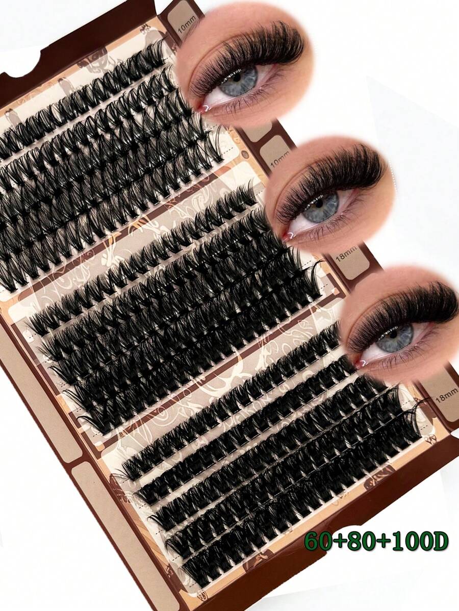 15 Rows C/D Curl 300 Bundles 60+80+100D Individual Lashes 10-18mm Mixed Length Fluffy Style Individual Pre-Fanned Lashes 0.05/0.07 Eyelash Extensions Wispy DIY Beginner Lash Extensions Faux Mink Individual Lash - 黑色 - 查看 1