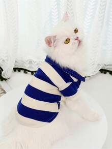 1Pc Dog Shirt Fashionable Striped Pet Lapel T-Shirt Breathable Comfortable Cats Two-Leg Pullover Pet Supplies