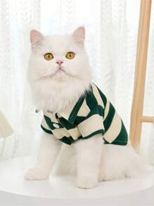 1Pc Dog Shirt Fashionable Striped Pet Lapel T-Shirt Breathable Comfortable Cats Two-Leg Pullover Pet Supplies