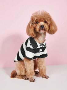 1Pc Dog Shirt Fashionable Striped Pet Lapel T-Shirt Breathable Comfortable Cats Two-Leg Pullover Pet Supplies