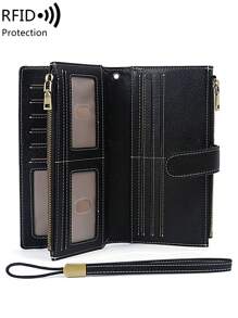 MIYIN Fashionable Retro Women's Everyday Multifunctional Large Capacity Tri-Fold RFID Blocking Credit Card Holder Wallet, Can Hold Credit Cards/ID/Coins/Cash/Receipts, Women's Dual Zipper Clutch Purse, Birthday/Anniversary Gift, Men's Wallet, Long Wallet, Wrist Wallet - Black - View 5