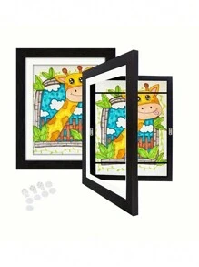 1 khung ảnh gỗ cho trẻ em kích thước 6x8"(15,2x20,3cm), khung từ tính trong suốt gắn tường để lưu trữ và trưng bày các tác phẩm nghệ thuật, bản vẽ, giải thưởng và chứng chỉ của trẻ em - màu đen - Xem 1