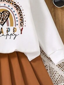 Áo nỉ cổ tròn in chữ cho bé gái và chân váy mini xếp ly - Màu vàng - Xem 5