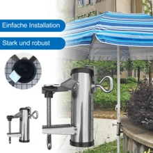 Hikeren Sonnenschirmhalter Klemme, Metall Balkonschirmhalter Schirmständer für Balkon, Terrasse oder Tischzaun Sonnenschirmklemme - Silber - Übersicht 4